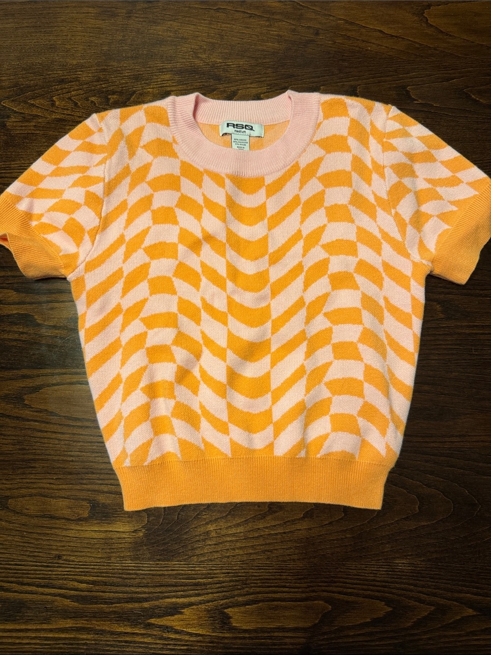 RSQ Checker Knit Short Sleeve Top - Pink & Orange